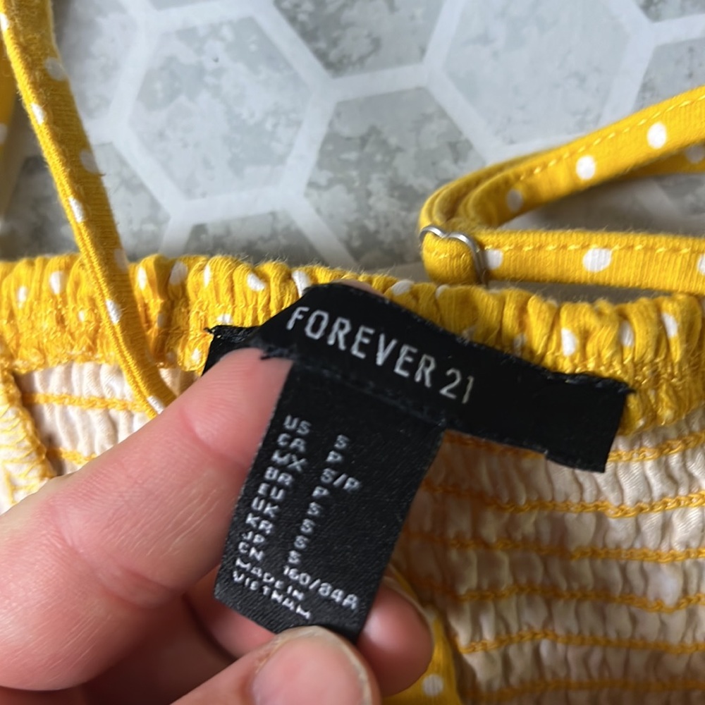 Forever 21 Small Yellow White Cropped Polka Dot Ruffle Tank Top - Picture 5 of 5